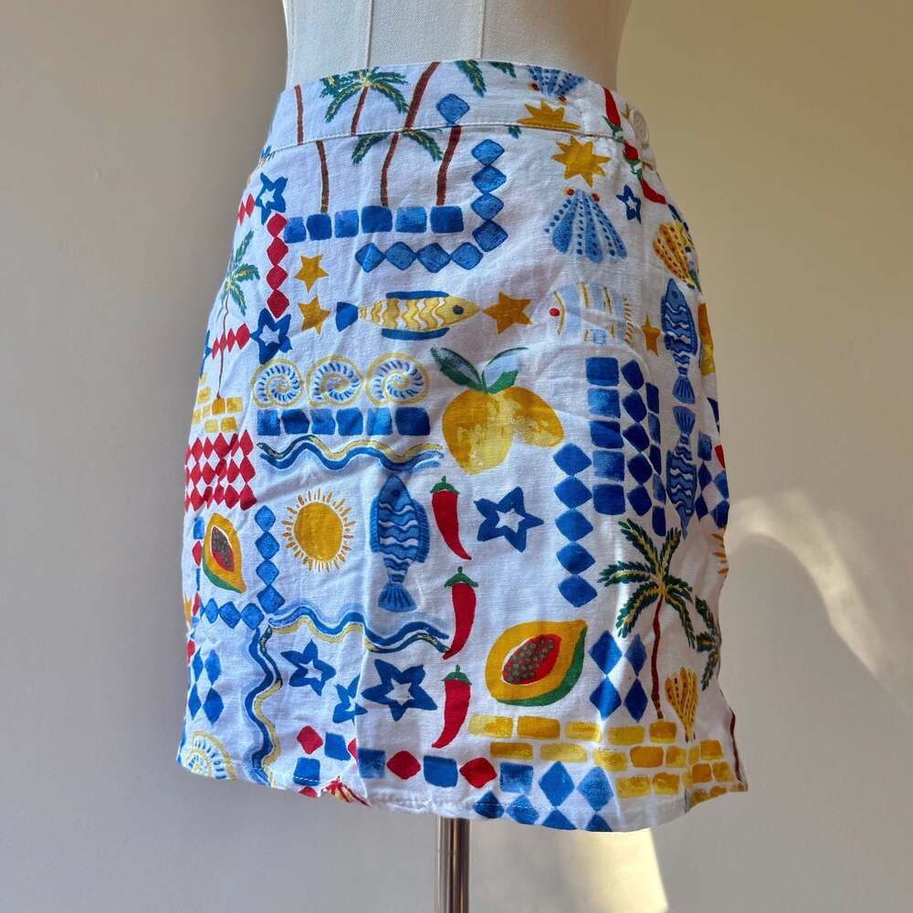 Tropical Beach Print Wrap Mini Skirt